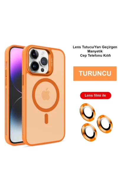 Joko Apple iPhone 14 Pro Max Kılıf Flet Lens Magsafe Kapak - Turuncu
