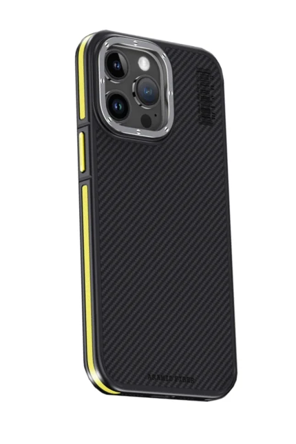 Joko Apple iPhone 15 Pro Max Kılıf Aramid 600D Kevlar Karbon Fiber Magsafe Kapak - Sarı