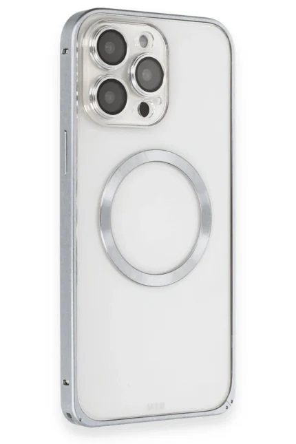 Joko Apple iPhone 15 Pro Max Kılıf Metal Bumper Magneticsafe Kapak - Gri