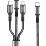 Konfulon DC62 3in1 Type-C to 60W Type-C / 12W Lightning / 15W Micro 1.2M Hızlı Şarj Kablo - Siyah
