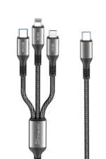 Konfulon DC62 3in1 Type-C to 60W Type-C / 12W Lightning / 15W Micro 1.2M Hızlı Şarj Kablo - Siyah