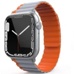 Movenchy Apple Watch 42mm MO-WB1 Çift Renk Mıknatıslı Silikon Kordon - Gri-Turuncu