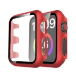Uray store Apple Watch 38mm Camlı Kasa Ekran Koruyucu - Kırmızı