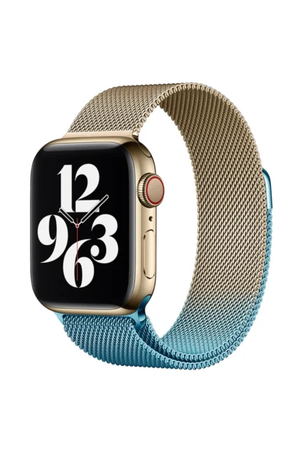 Uray store Apple Watch 38mm Metal Mıknatıslı Kordon - Metalik Gold-Mavi