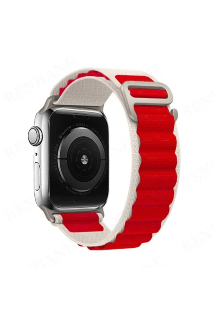 Uray store Apple Watch 38mm Mountain Kordon - Beyaz-Kırmızı