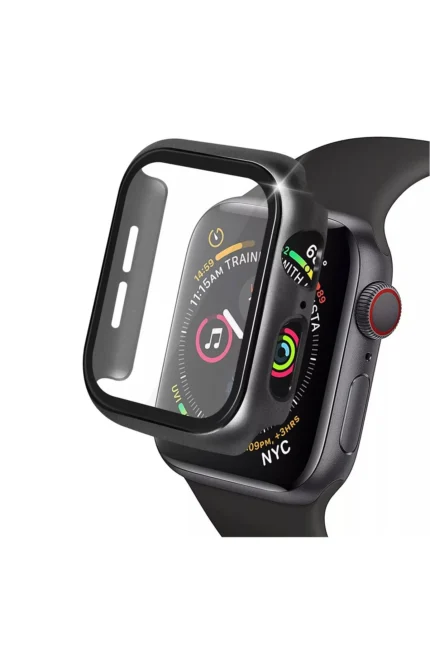 Uray store Apple Watch 41mm Camlı Kasa Ekran Koruyucu - Siyah
