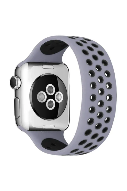 Uray store Apple Watch 42mm Ayarlı Delikli Silikon Kordon - Gri-Siyah