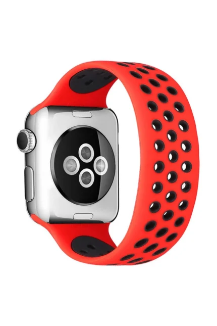 Uray store Apple Watch 42mm Ayarlı Delikli Silikon Kordon - Kırmızı-Siyah