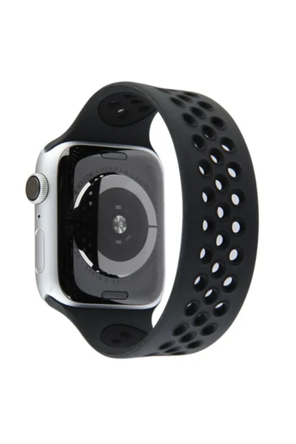 Uray store Apple Watch 42mm Ayarlı Delikli Silikon Kordon - Siyah-Siyah
