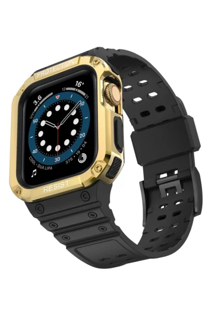 Uray store Apple Watch 42mm KR401 Silikon Kordon - Siyah-Gold