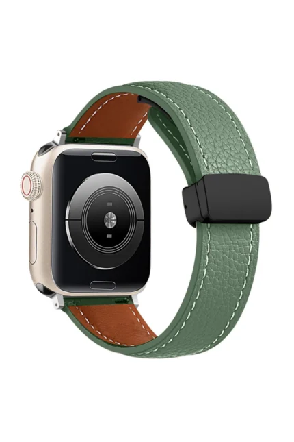 Uray store Apple Watch 42mm KR414 Daks Deri Kordon - Koyu Yeşil
