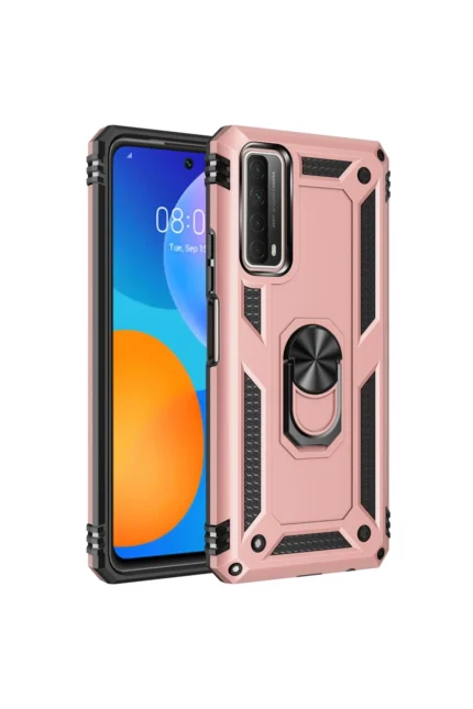 Uray store Huawei P Smart 2021 Kılıf Sofya Yüzüklü Silikon Kapak - Rose