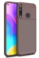 Uray store Huawei P40 Lite E Kılıf Auto Focus Karbon Kapak - Kahverengi