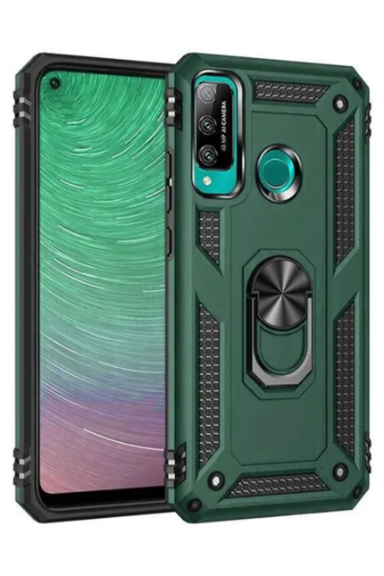 Uray store Huawei P40 Lite E Kılıf Sofya Yüzüklü Silikon Kapak - Yeşil