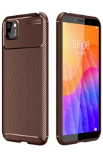Uray store Huawei Y5P Kılıf Auto Focus Karbon Kapak - Kahverengi