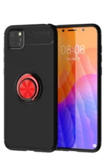 Uray store Huawei Y5P Kılıf Range Yüzüklü Silikon - Siyah-Kırmızı