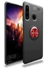 Uray store Huawei Y6P Kılıf Range Yüzüklü Silikon - Siyah-Kırmızı