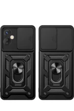 Uray store İnfinix Hot 30 4G Kılıf Pars Lens Yüzüklü Silikon - Kırmızı - Görsel 3