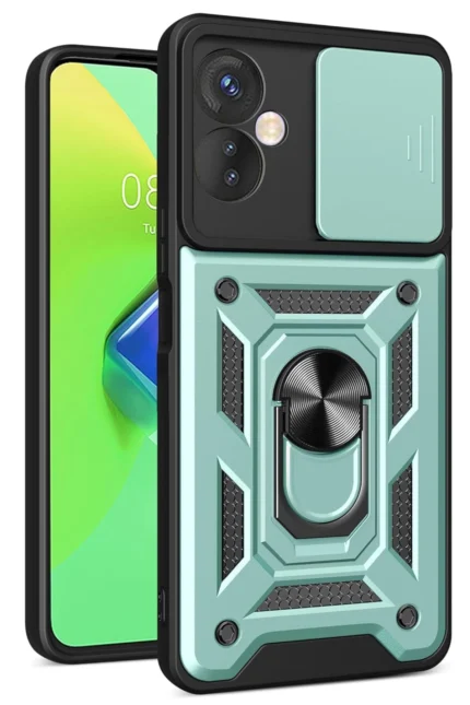 Uray store İnfinix Hot 30 4G Kılıf Pars Lens Yüzüklü Silikon - Yeşil