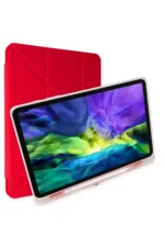 Uray store Apple iPad Pro 12.9 (2021) Kılıf Kalemlikli Mars Tablet Kılıfı - Kırmızı