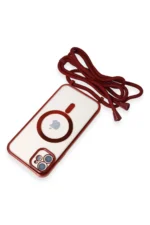 Uray store Apple iPhone 11 Kılıf Divo Lazer Askılı Magsafe Kapak - Kırmızı - Görsel 5