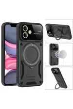 Uray store Apple iPhone 11 Kılıf Joy Lens Standlı Kapak - Koyu Yeşil - Görsel 3