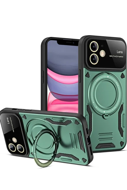 Uray store Apple iPhone 11 Kılıf Joy Lens Standlı Kapak - Koyu Yeşil