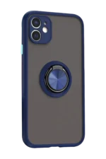 Uray store Apple iPhone 11 Kılıf Montreal Yüzüklü Silikon Kapak - Lacivert - Görsel 2
