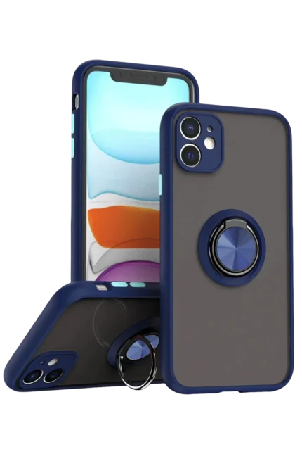 Uray store Apple iPhone 11 Kılıf Montreal Yüzüklü Silikon Kapak - Lacivert
