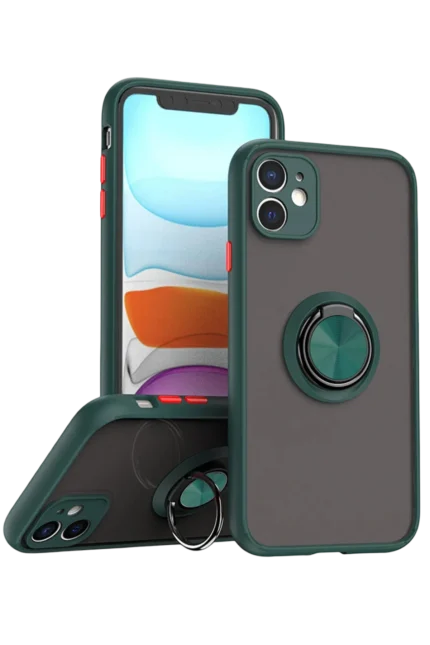 Uray store Apple iPhone 11 Kılıf Montreal Yüzüklü Silikon Kapak - Yeşil