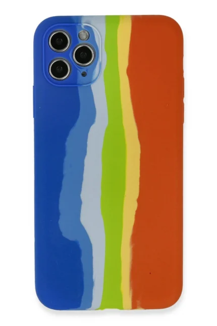 Uray store Apple iPhone 11 Pro Kılıf Ebruli Lansman Silikon - Mavi-Turuncu
