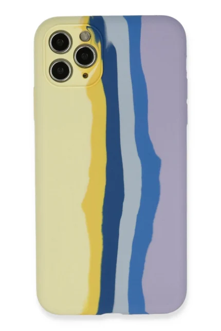 Uray store Apple iPhone 11 Pro Kılıf Ebruli Lansman Silikon - Sarı-Lila