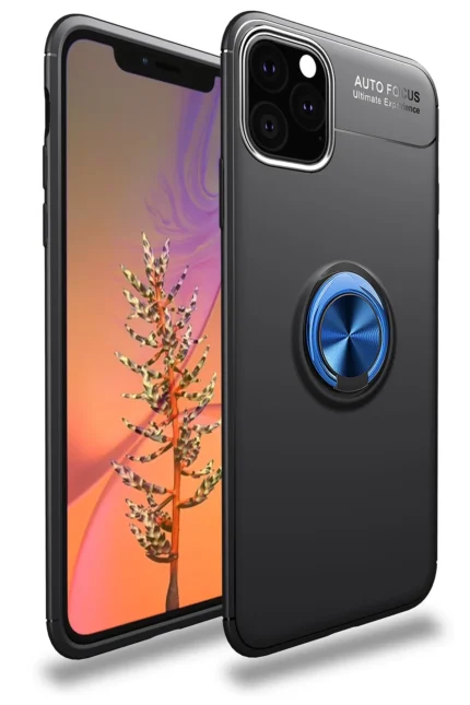 Uray store Apple iPhone 11 Pro Kılıf Range Yüzüklü Silikon - Siyah-Mavi