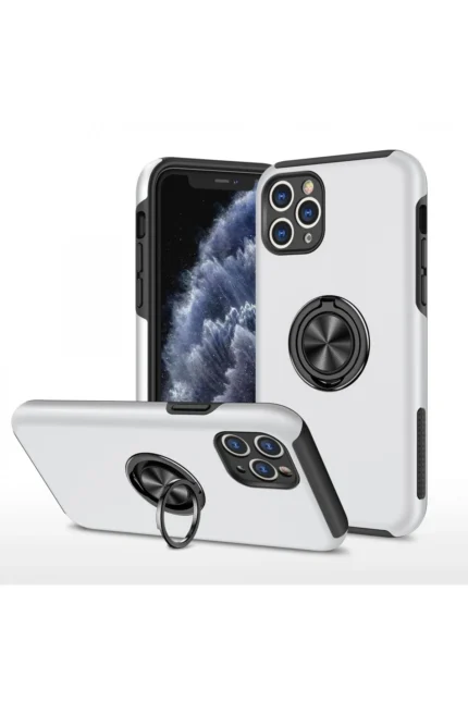 Uray store Apple iPhone 11 Pro Max Kılıf Elit Yüzüklü Kapak - Gümüş