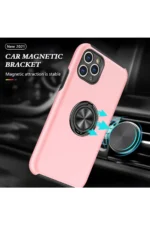 Uray store Apple iPhone 11 Pro Max Kılıf Elit Yüzüklü Kapak - Pembe - Görsel 5