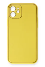 Uray store Apple iPhone 12 Kılıf Coco Deri Silikon Kapak - Sarı