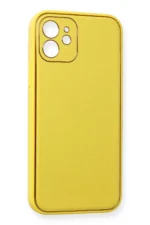 Uray store Apple iPhone 12 Kılıf Coco Deri Silikon Kapak - Sarı - Görsel 3
