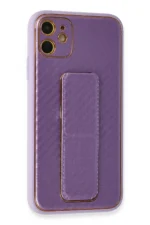 Uray store Apple iPhone 12 Kılıf Coco Karbon Standlı Kapak - Mor - Görsel 2