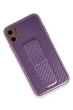 Uray store Apple iPhone 12 Kılıf Coco Karbon Standlı Kapak - Mor - Görsel 3