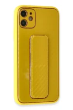 Uray store Apple iPhone 12 Kılıf Coco Karbon Standlı Kapak - Sarı - Görsel 2