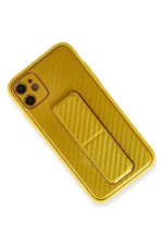 Uray store Apple iPhone 12 Kılıf Coco Karbon Standlı Kapak - Sarı - Görsel 4