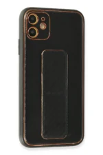 Uray store Apple iPhone 12 Kılıf Coco Karbon Standlı Kapak - Siyah - Görsel 2