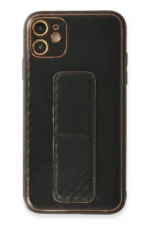 Uray store Apple iPhone 12 Kılıf Coco Karbon Standlı Kapak - Siyah