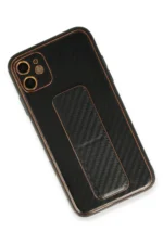 Uray store Apple iPhone 12 Kılıf Coco Karbon Standlı Kapak - Siyah - Görsel 3