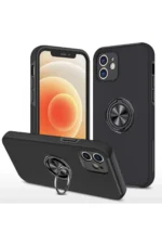 Uray store Apple iPhone 12 Kılıf Elit Yüzüklü Kapak - Siyah
