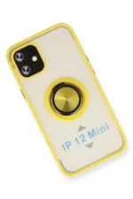 Uray store Apple iPhone 12 Kılıf Montreal Yüzüklü Silikon Kapak - Sarı - Görsel 3