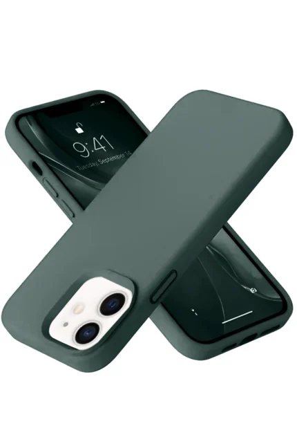 Uray store Apple iPhone 12 Kılıf Nano içi Kadife Silikon - Koyu Yeşil