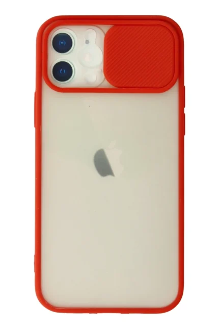 Uray store Apple iPhone 12 Kılıf Palm Buzlu Kamera Sürgülü Silikon - Kırmızı