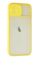Uray store Apple iPhone 12 Kılıf Palm Buzlu Kamera Sürgülü Silikon - Sarı - Görsel 2
