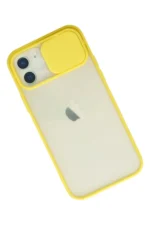 Uray store Apple iPhone 12 Kılıf Palm Buzlu Kamera Sürgülü Silikon - Sarı - Görsel 3